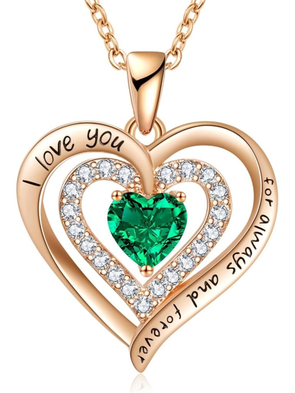 Women's Green Rose Gold Birthday Gift Christmas Anniversary Jewelry Necklace